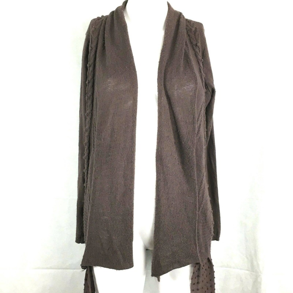 Knitted & Knotted Cardigan Women Sz S Purple Knit Cotton Chiffon Trim Open Front